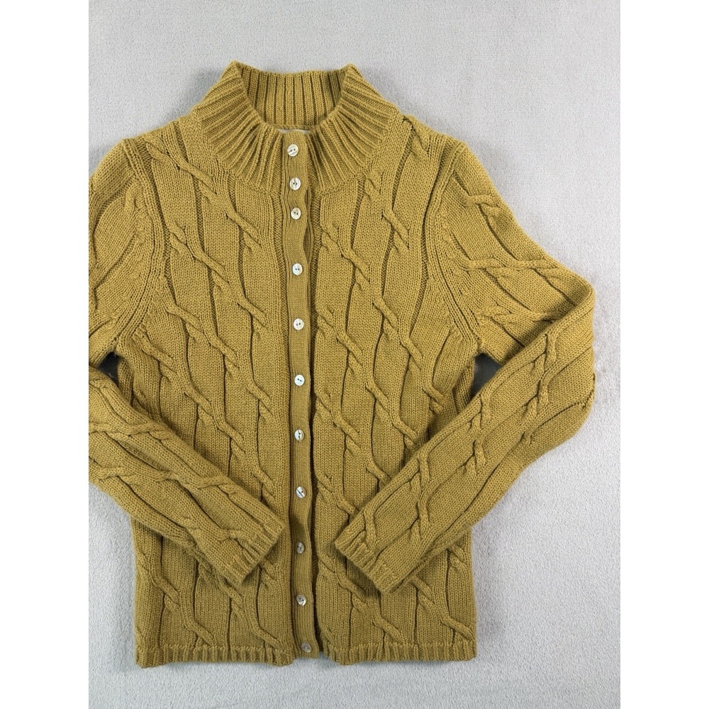Vintage Jones New York Mustard‎ Yellow Cable Knit Cardigan Mock Neck Size P/S - Picture 3 of 11